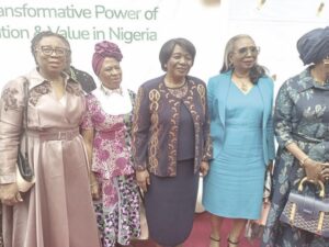 L-R- Mrs. Adefisayo, Mrs. Koiki (2nd right) and Mrs. Awosika (right), at the anniversary event