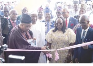 L-R- Oba Ajayi, Olanipekun, his wife and Prof. Tayo, at the inauguration