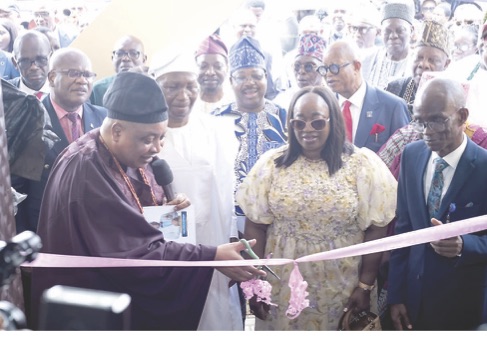 L-R- Oba Ajayi, Olanipekun, his wife and Prof. Tayo, at the inauguration