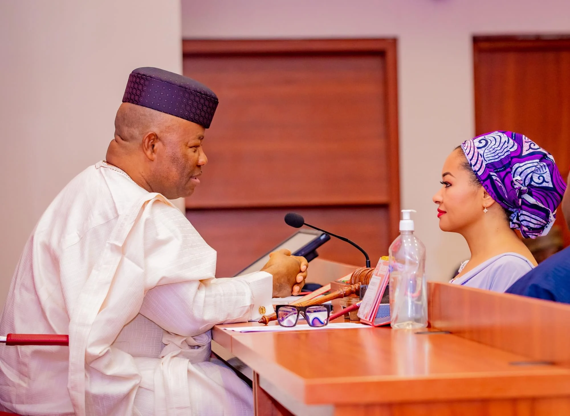 Senate President Godswill Akpabio (L), Natasha Akpoti-Uduaghan (R)