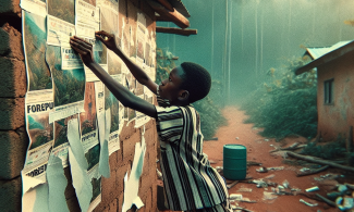 boy pasting poster