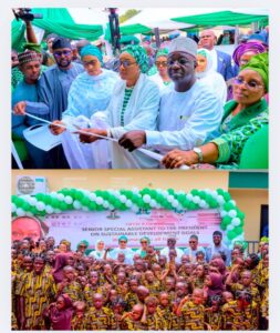 L-R: Wife of the Vice President, Nana Shettima; First Lady of Nigeria, Oluremi Tinubu; Nasarawa State deputy governor, Dr Emmanuel Akabe, and his wife Sheila Tosan Akabe, during the Commissioning of Nana Berry Orphanage Home, held at New Karu, Nasarawa State