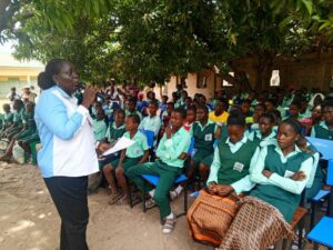 The NAPTIP Commander, Makurdi Zonal Command, Gloria Bai sensitizing the students during the program