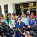First Lady of Nigeria, Oluremi Tinubu; Wife of the Vice President and National Vice Chairman, RHI Hajia Nana Shettima; Wife of the Chief of Staff to the PresidentMrs. Salamatu Gbajabiamila, (m), in A group-photographs with Wives of Governors , during the 1st Quarter High Level Meeting with State First Ladies/RHI Coordinators, held at State House, Abuja Thursday