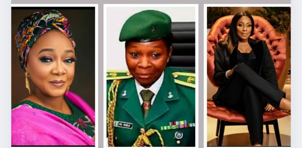 From L-R, Minister of Women Affairs, Imaan Sulaiman-Ibrahim, Lieutenant Colonel Anele Onyinyechi Appolonia, Nigerian Army’s Acting Director of Public Relations—the first woman ever to hold the position in the institution’s over 50-year history and Mo Abudu, CEO of EbonyLife Group, recently recognised on the TIME 100 list of the world’s most influential individuals