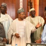 L-R: Governors  Sheriff Oborevwori of Delta, Abdullahi Sule of  Nasarawa, Uba Sani of Kaduna, Umar Namadi of Jigawa and Lucky Aiyedatiwa of Ondo at Thursday National Economic Council (NEC) meeting, presided over by Vice President Kashim Shettima
