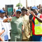 FCT Minister Nyesom Wike (m) stressing a point to Otunba Abdullahi Sulaiman Bello, MD, Abdul Val Ltd during the Minister’s inspection of the Ushafa-War College road in Bwari on Saturday
