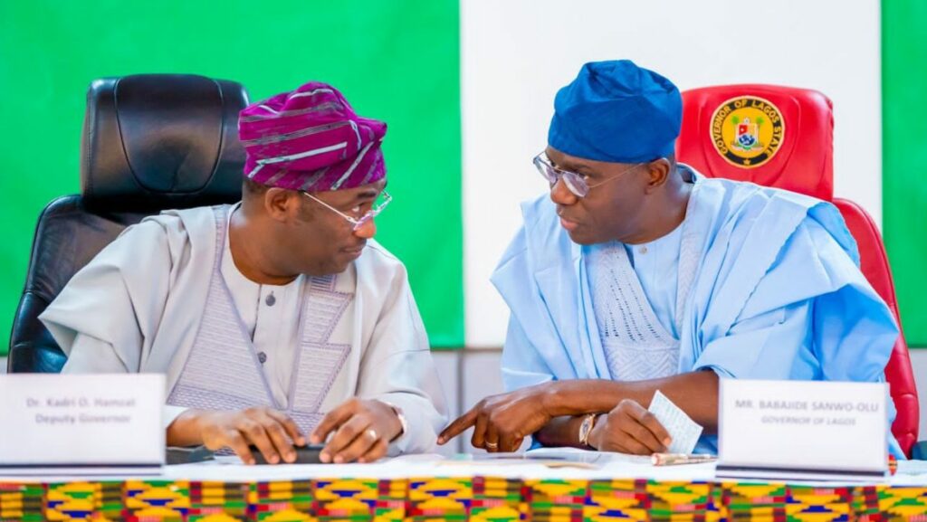 Lagos Governor Babajide Sanwo-Olu (R) and Deputy Governor Obafemi Hamzat (L)