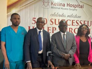L-R: Consultant Anaesthetics, Dr Vincent Obiwuru; Dr. Njinou; Dr. Undie and Ms Idoko