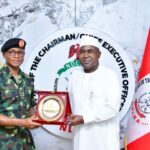NYSC Director General Brigadier General Olakunle Oluseye Nafiu (L) and NDLEA Chairman Mohamed Buba Marwa (R)