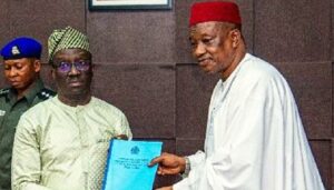 Edo Governor Monday Okpebholo (L) receives Kano delegation led by Deputy Governor  Deputy Governor Aminu Abdulsalam Gwarzo