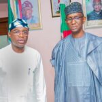 Benue State Governor Hyacinth Alia (L) and National Security Adviser Nuhu Ribadu (R)