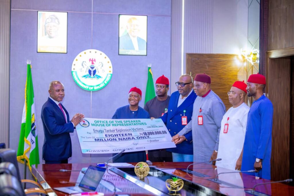 House of Reps presents ₦18m cheque to victims of Enugu tanker explosion