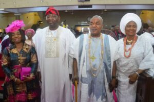 L-R: First Lady of Lagos State, Dr. (Mrs.) Claudiana Ibijoke Sanwo-Olu; Deputy Governor of Benue State,  Dr. Sam Ode; Prelate of the Methodist Church Nigeria, His Eminence Dr. Oliver Ali Aba JP, and his wife, Deaconess Maria O. Aba, at the 65th Birthday Anniversary of His Eminence, Dr Oliver Ali Aba held at Hoares Memorial Methodist Cathedral, 321 Herbert Macaulay Road, Sabo, Yaba, Lagos