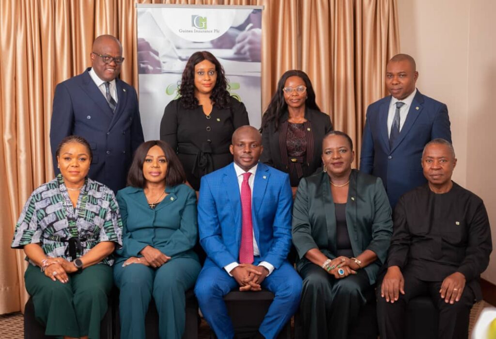 Seated (L–R): Mrs. Chioma Okigbo (Non-Exe. Dir.); Mrs Bernice Izilen Okosun (Non-Exe. Dir.), Mr Temitope Borishade (Chairman, BoD); Mrs Ijeoma Pearl Okoro (Non-Exe. Dir.), and Mr Samuel Onukwue (Non-Exe. Dir.)  Standing (L–R): Mr. Ademola Abidogun (MD/CEO); Mrs Chinenye Nwankwo (Coy Sec.); Mrs Ogonna Offor-Orabueze (Exe. Dir., Technical), and Mr Pius Edobor (Exe. Dir. FmFinance & Corporate Services)
