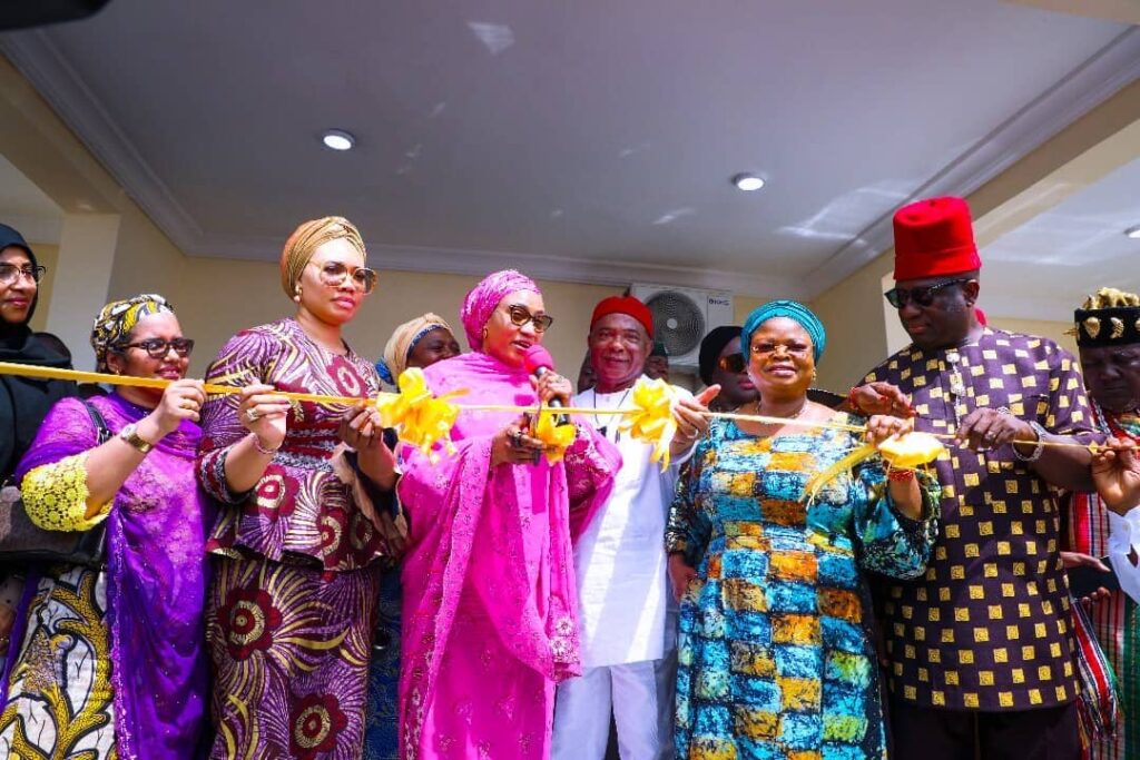 Wife of Imo State Governor, Chioma Uzodinma, wife of the Vice President, Hajia Nana Shettima, Governor of Imo State, Hope Uzodinma, SSA to the President on SDGs, Adejoke Orelope-Adefulire and the husband of the Deputy Governor of Imo State, Chukwuma Ekomaru at the commissioning of the 100 Bed Mother and Child Hospital in Awo-Omamma, Imo State recently