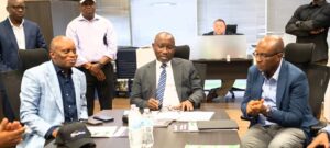 L-R: Managing Director/CEO, Engineering Automation Technology Limited (EATECH), Emmanuel Okon; Minister of State Petroleum Resources (Gas) Ekperikpe Ekpo and Senior Technical Adviser to the Minister Abel Nsa, during a visit to WrapMaster Global LLC in Houston, Texas, USA where technological solutions are developed for gas pipeline challenges in Nigeria