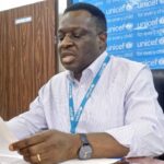 UNICEF Officer-in-Charge of Maiduguri Field Office, Mr Joseph Senesie at the Press conference to mark World Children Day on Tuesday, May 27, 2025