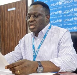UNICEF Officer-in-Charge of Maiduguri Field Office, Mr Joseph Senesie at the Press conference to mark World Children Day on Tuesday, May 27, 2025