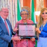 The Chairman of Merck Foundation, Frank Stangenberg-Haverkamp, First Lady of Nigeria Oluremi Tinubu (middle), and CEO of Merck Foundation Rasha Kelej, during a courtesy visit of the management team of Merck Foundation to the First Lady at the State House, Abuja on Wednesday, May 21, 2025