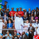 Nigeria’s Vice President Kashim Shettima waves to crowd at the inauguration of Gabon President Clotaire Oligui Nguema in Libreville on Saturday, May 3, 2025