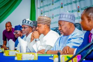 Defence Minister Mohammed Badaru (2nd right)