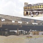 Remains of the market. Inset- The market before the fire incident
