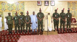 The-newly-appointed-Commandant-of-the-Nigerian-Defence-Academy-NDA-Major-General-AK-Ibrahim-at-a-courtesy-visit-to-the-Emir-of-Zazzau-Ambassador-Ahmed-Nuhu-Bamalli