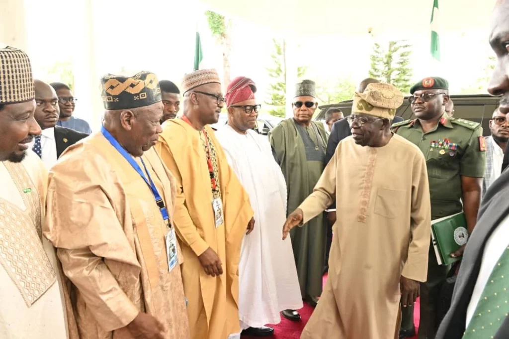 President Bola Tinubu greets APC leaders at party summit, Thursday, may 22, 2025