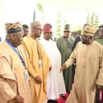 President Bola Tinubu greets APC leaders at party summit, Thursday, may 22, 2025