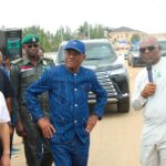 (L-R) Managing Director, CGC, Zhong Xiang, FCT Minister Nyesom Wike, Executive Secretary FCDA, Richard Dauda during the Minister’s inspection of the arterial road N16 in Gishiri on Tuesday, May 27, 2025