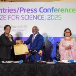(L-R): Anne-Marie Palmer-Ikuku, Manager, Corporate Communications and Public Affairs (NLNG); Dr. Sophia Horsfall, General Manager, External Relations and Sustainable Development (NLNG); and members of The Nigeria Prize for Science Advisory Board – Prof. Barth Nnaji (Chairman), Chief Dr. (Mrs.) Nike Akande (Member), and Prof. Yusuf Abubakar (Member) during the handover of entries for the 2025 edition of NLNG-sponsored prize held in Lagos on Tuesday, May 13, 2025