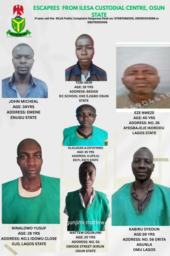 NCoS offers N5m reward for information on escaped Ilesa inmates