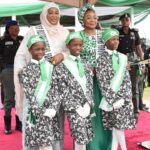 Representative of President Bola  Tinubu, FCT Minister of State, Mariya Mahmoud, Minister of Women Affairs, Imaan Suliaman-Ibrahim, with some children at National Children’s Day celebration, themed “Stand Up, Speak Up: Building a Bullying-Free Generation.”