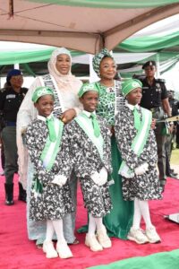 Representative of President Bola  Tinubu, FCT Minister of State, Mariya Mahmoud, Minister of Women Affairs, Imaan Suliaman-Ibrahim, with some children at National Children’s Day celebration, themed “Stand Up, Speak Up: Building a Bullying-Free Generation.”