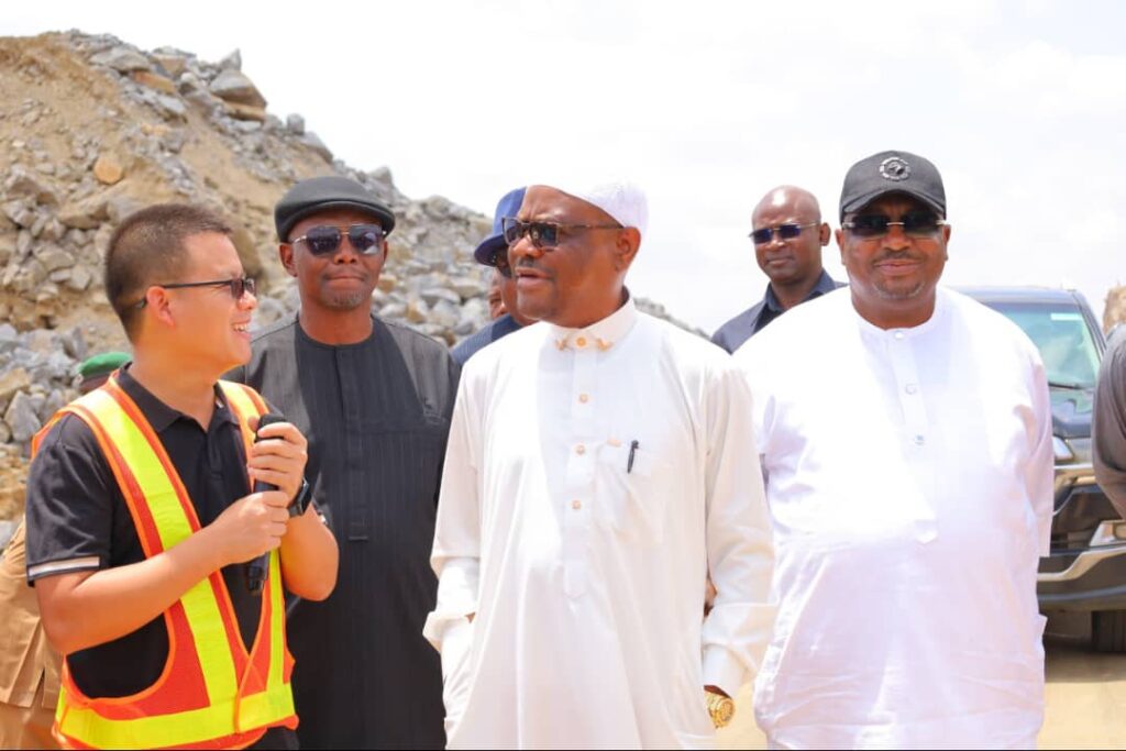 From L-R: CGC project manager, Yang Hong, ES, FCDA Richard Dauda, FCT Minister Nyesom Wike and Philip Aduda during the Minister’s inspection of the ongoing OSEX II – Wasa road project on Saturday, May 10, 2025