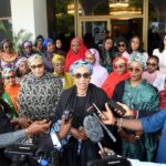 First Lady Oluremi Tinubu surrounded by the wife of the Vice President, Nana Shettima; Chairperson of Nigeria Governors’ Spouses’ Forum (NGSF) and First Lady of Kwara State, Olufolake AbdulRazaq, and others, while briefing State House Correspondents, during the Renewed Hope initiative (RHI), 2nd Quarter High Level Meeting with State First Ladies/RHI Coordinators, held at the Presidential Villa Abuja Monday, June 23, 2025