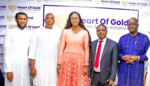 L-R: Rev. Father Ralph Onah of Catholic Church of Presentation, GRA Ikeja, Deputy Commissioner of Police Patrick Ejedawa, Chief Mrs Joy Ejedawe, Founder Heart Of Gold Support & Care Initiative,  Patrick Anegbe, MD, Intercontinental Distilleries Ltd and Sir Sunny Ehiagwina.