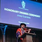 Pep Guardiola of Manchester City receives an Honorary Doctorate from Manchester University at Whitworth Hall on June 9, 2025 in Manchester, England. (Photo by Tom Flathers/Manchester City FC)