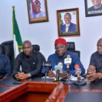 L-R: Special Adviser (Media &Publicity), Mr. Ferdinand Ekeoma, Commissioner for Power and Public Utilities, Engr. Ikechukwu Monday, Commissioner for Information, Prince Okay Kanu and Chief Press Secretary to the Governor, Citizen Ukoha Njoku Ukoha, during a press briefing, Monday, June 16, 2025
