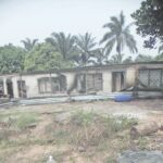 One of the burnt houses in Lilu community (Inset- Wreckage of the burnt palace at Lilu)