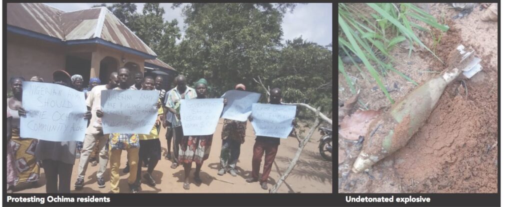 Protesting Ochima residents								               Undetonated explosive