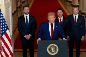 L-R: Vice President JD Vance, President Donald Trump, Secretary of State Marco Rubio, Secretary of Defence Pete Hegseth