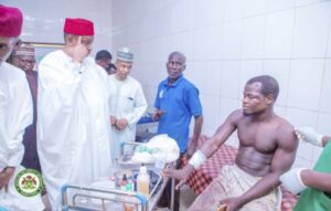 Some of the Kano State government officials paying a visit to the survivors at the hospital