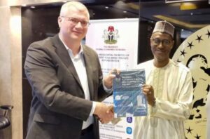 Regional UN-Habitat Office, Senior Human Settlement Officer, Mr Mathias Spaliviero (L), Minister of Housing and Urban Development Architect Ahmed Musa Dangiwa (R)