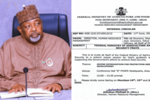 Agric ministry says suspended 3-day prayer not to seek divine intervention on food production
