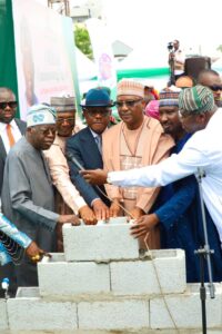 From left: President Bola Tinubu; INEC Mahmood Yakubu; Minister of FCT, Nyesome Wike, Speaker House of Representative, Tajudeen Abass and Deputy Senate President, Jubril Barau during the flag of the designed and construction of the INEC headquarters in Abuja on Tuesday, June 17, 2025