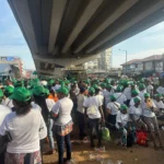 June 12: Protesters gather at Ikeja Underbridge