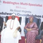 •L-R- Dr. Matthews- Oba Omogbolahan Lawal; his wife, Olori Mariam and Dr. Lalude, during the visit recently.
