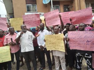 Chairman, NAPPMED Liberation Zone, Mr. Osita Nwajide, speaking during the rally organised by the organisation in Lagos